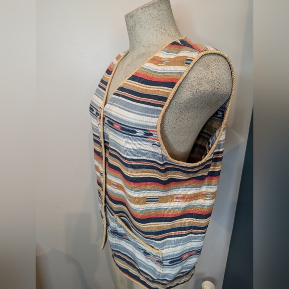 Jones New York vintage Linen Striped Aztec Vest Women's Size Medium - Picture 6 of 15